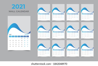  2021 Wall calendar design  Set of 12 Months, Week starts Monday
