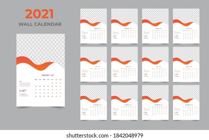 2021 Wall calendar design  Set of 12 Months, Week starts Monday
