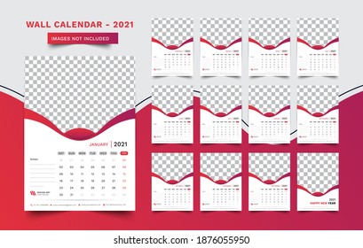 Plantilla de diseño de calendario de pared 2021
