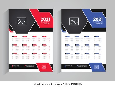 Plantilla de diseño de calendario de pared para 2021,diseño de calendario creativo