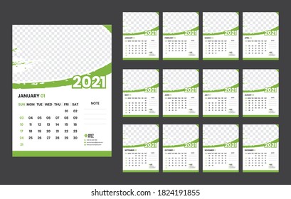 2021 wall calendar template set of 12 months