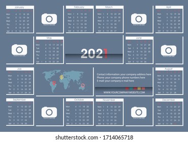 Plantilla de calendario de pared 2021. La semana empieza el domingo. Ilustración del vector
