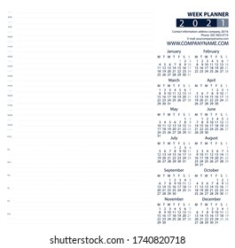 2021 Week and Day Planner Calendar. Blue and grey. Week Starts Monday. For office or private use.