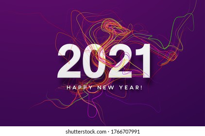 2021 white inscription on the purple background of red wave smoke. Vector illustration EPS10