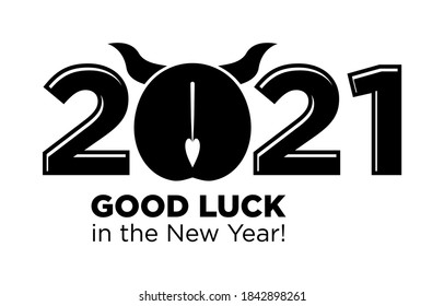 2021 wishes of good luck in the New Year. Ox, bull's ass is a funny symbol of the coming year. Vector on transparent background