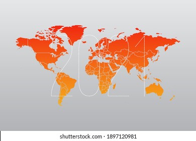 Símbolo de infografía mundial 2021. Signo vectorial de ilustración internacional. Elemento global de degradado de naranja para negocios, presentación, ejemplo, diseño web, medios, noticias, blog, informe