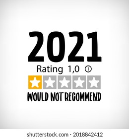 2021 Would Not Recommend. Typography Vector Design. One Star rating Funny Quote. T-shirt, Poster Banner, Stickers, Illustrations, Designs.