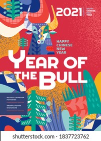 2021. Year of the bull. Vector abstract illustration for the new year for poster, background or card. Geometric drawing for the year of the bull according to the Eastern Chinese calendar
