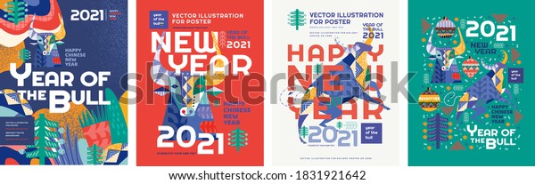2021.\
Year of the bull. Vector abstract illustration for the new year for\
poster, background or card. Geometric drawings for the year of the\
bull according to the Eastern Chinese\
calendar\
 \

