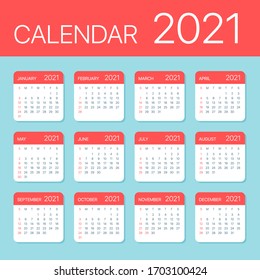 2021 year Calendar Leaves Flat Set - Illustration. All monthes