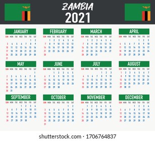 2023 Calendar Zambia 2021 Year Calendar National Flag African Stock Vector Royalty Free 1709913463 Shutterstock