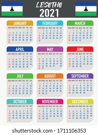 2021 year calendar with national flag of country . Month, day, week. Colorful palette, trendy, simply design. Vector illustration for web, business, reminder, planner