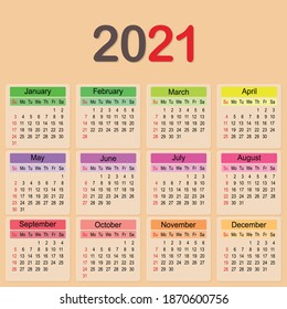plantilla de planificador de calendario de 2021 año, plantilla de diseño de negocios ilustración vectorial