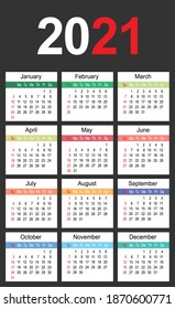 2021 year calendar simple and clean planner template, business design template vector illustration