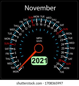 The 2021 year calendar speedometer car November