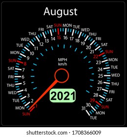 The 2021 year calendar speedometer car August