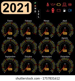 2021 a year calendar speedometer car in Spanish