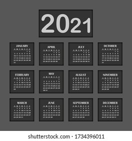 2021 year calendar. Vector illustration month business organizer year planner. Calendar schedule template.