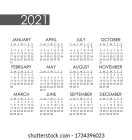 2021 year calendar. Vector illustration month business organizer year planner. Calendar schedule template.