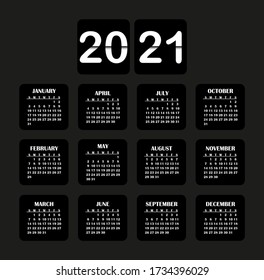 2021 year calendar. Vector illustration month business organizer year planner. Calendar schedule template.