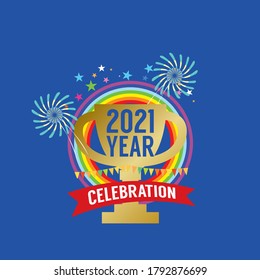2021 Year Celebration Logo on Blue Background Vector Illustration