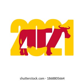 2021 year of cow. Bull Symbol of year lettering cow and numbers