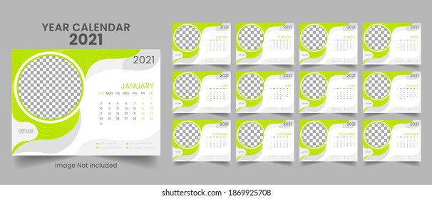 2021 Year Desk table minimal corporate business company office calendar yearly planner, wave design template