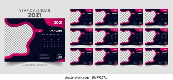 2021 Year Desk table minimal corporate business company office calendar yearly planner, liquid design templates