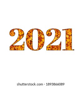 2021 Year Digits Autumn Composition Icon with Fall Leaves