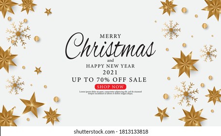 2021 year end promotion poster or banner with pure white background element Stars shine shine And christmas promotion or shopping template in gold and white style. Vector illustration