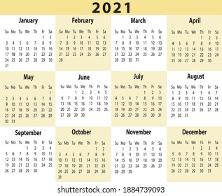 2021 Year Horizontal Calendar Yellow