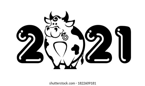 2021 year Logo design. Chinese new year of ox. Metal ox horoscope sign. New year funny symbol. Flat vector Ox sign isolated on transparent  background