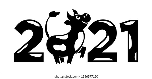 2021 year Logo design. Chinese new year of ox. Metal ox horoscope sign. New year funny symbol. Flat vector Ox sign isolated on transparent  background