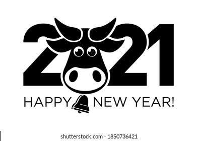 2021 year Logo design. Chinese new year of ox. Metal ox horoscope sign. New year funny symbol. Flat vector Ox sign isolated on transparent  background