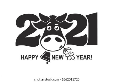 2021 year Logo design. Chinese new year of ox. Metal ox horoscope sign. New year funny symbol. Flat vector Ox sign isolated on transparent  background