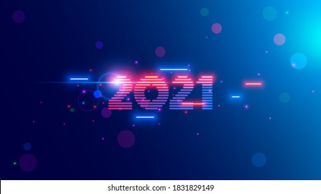 2021 Year. Neon 2021 Year In Digital Retro Cyber 80th Technology Style. Light And  Shine Vector New Year Number In Tech Industry Design. Electronic Digit 20 21 On Celebration Banner Future.