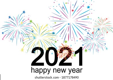 2021 year new year holiday calligraphy banner festive design. Template with firework isolated on white background.