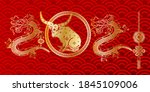 2021 year of the ox. Happy Chinese dragons carry a Buffalo