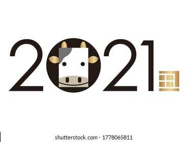 2021, Year Of The Ox, New Year’s Greeting Symbol. Vector Illustration Isolated On A White Background.  (Text Translation: “Ox”)