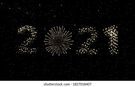 2021 year salute banner. Fireworks. Happy New Year concept. Vector EPS 10. Isolated on black background