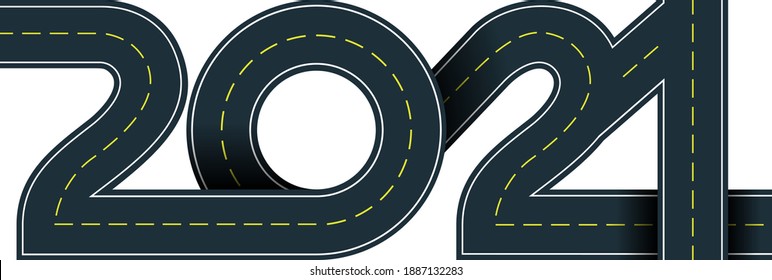 2021 year in shape road with yellow lines 
