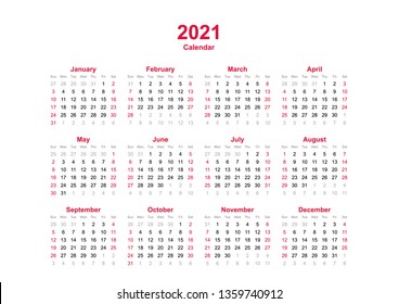 2021 yearly calendar - 12 months yearly calendar set in 2021 - set of calendar year 2021 - calendar template in landscape orientation - A0 size