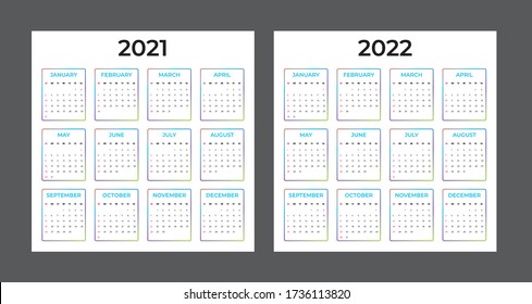 2021-2020 Calendar - illustration. Template. Mock up Week starts Sunday