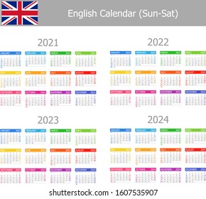 2021-2024 English Type-1 Calendar Sun-Sat on white background