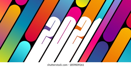 2021-Banner or poster with multiple color gradients with white New Year numbers in a modern angled shape.