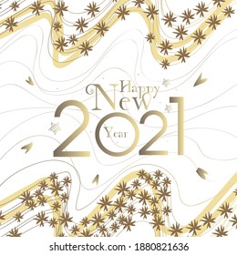 2021calendar, 2021 new year gold color illustration With leaf ornament on a blue background. card, cover, banner, poster backgdroun.