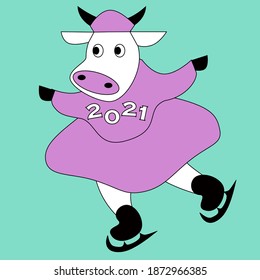 2021Chinese Cow, Bull  Figure Skater Girl