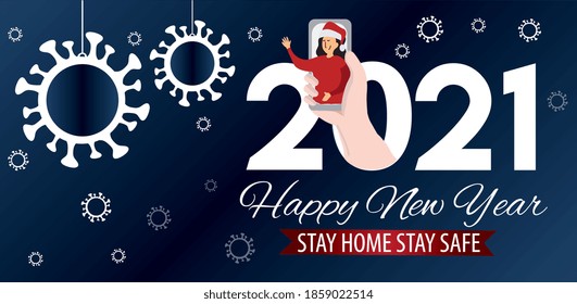 2021happy new year, 2021. Noel banner Pandemic, flu, corona.