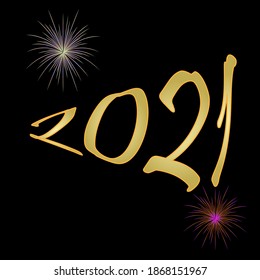 2021New Year elegant design - vector illustration of golden 2021 logo numbers on black background with decorated fireworks