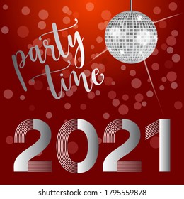 2021-Red and silver invitation card, to party on New Years Eve.